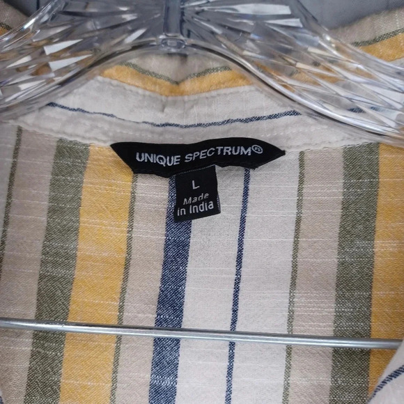 Unique Spectrum 3/4 sleeve100% cotton casual button-down striped shirt - Picture 4 of 9